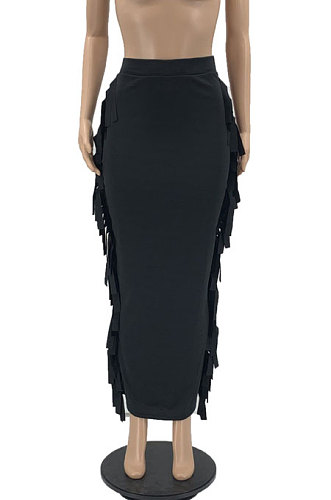 Euramerican Women Tassel Pure Color Skirts JR36391