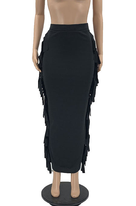 Euramerican Women Tassel Pure Color Skirts JR36391