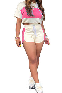 Rose Red Fashion Spliced Casual Hoodies Shorts Sets ML7220-2