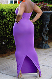 Violet Summer Fashion Pure Color Sexy Sling Backless Long Dress ZQ8108-3