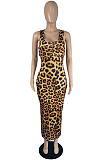 Coffee Euraemrican Hollow Out Sexy Leipard Print Tank Long Dress MK059 