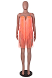 Pink Red Fashion Sexy Sling Tassel Strapless Mini Dress SZS8085-1