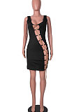 Black Women Sexy Condole Belt Chain Cross Mini Dress MA6704-2