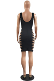 Black Euramerican Hole Hurnt Flower Cotton Sexy Dress H1669-1