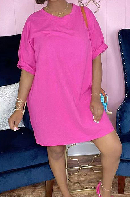 Pink Red Fashion Loose T Shirt Slim Fitting Short Dress TD80056 