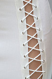 White Pit Bar Ribbon Pure Color Tight Condole Belt Long Dress YF9089-1