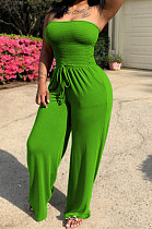 Olive Green Women Pure Color Boob Tube Top Wide Leg Jumpsuits AD0605-1