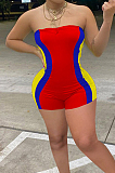 Red Sexy Digital Printing Stripe Strapless Fshion Romper Shorts SZS8106-1
