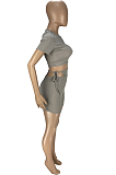 Grey Fashion Pit Bar Round Neck Short Sleeve Shorts Two Piece WJ5225-1