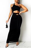 Balck From Shoulder Strapless Bowkont Dew Abdominal Sleeveless Fashion Dress SZS8107-2