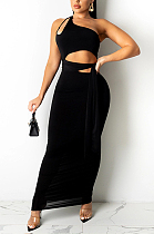 Balck From Shoulder Strapless Bowkont Dew Abdominal Sleeveless Fashion Dress SZS8107-2