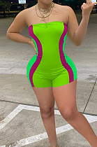 Neon Green Sexy Digital Printing Stripe Strapless Fshion Romper Shorts SZS8106-3