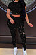 Black Women Short Sleeve Knitting Hole Pants Sets YF9173-3