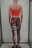 Orange Euramerican Oil Painting Print Boob Tube Top Two Piece CYY00015-4