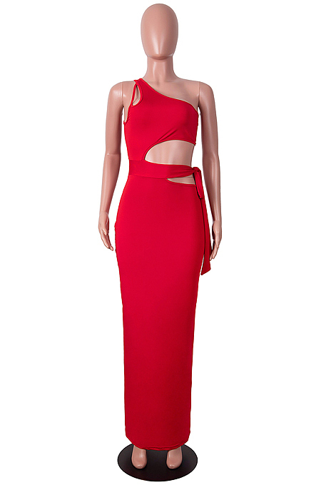 Red From Shoulder Strapless Bowkont Dew Abdominal Sleeveless Fashion Dress SZS8107-1