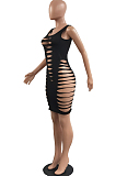 Black Euramerican Hole Hurnt Flower Cotton Sexy Dress H1669-1