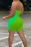 Neon Green Sexy Digital Printing Stripe Strapless Fshion Romper Shorts SZS8106-3