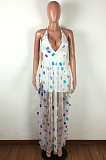 White Fashion Backless Bind Sequins Sesy Long Dress LA3147-2