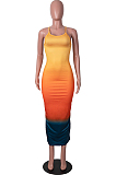 Light Orange Sexy Digital Gradient Sling Back Cross Fashion Dress SZS8098-1