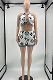 White Printing Tassel Vest Sleeveless Sexy Navel Exposure Tops Shorts Sets MLM9073-1