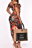 Black Printing Bandage Shirred Detail Open Fork Skirts Sets MY9930-2