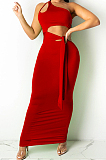 Red From Shoulder Strapless Bowkont Dew Abdominal Sleeveless Fashion Dress SZS8107-1
