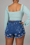 Jeans Blue Casual Wash Water Hole Sexy Jeans Shorts LA3284-1