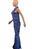 Blue Fashion Casual Totem Printing Flare Pant Two Piece H1501-1