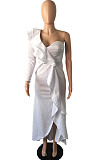White Fashion Sexy One Shoulder Slim Fitting The Dress Skirt QY5071-3