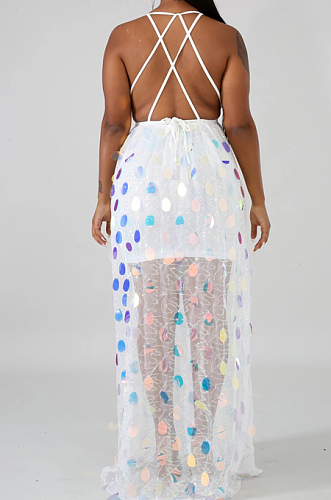 White Fashion Backless Bind Sequins Sesy Long Dress LA3147-2