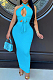 Sky Blue Halter Neck Backless Slim Fitting Long Dress WJ5226-3