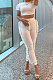 White Women Pure Color Casual Cute Agaric Edge Pants Sets AMW8325-1