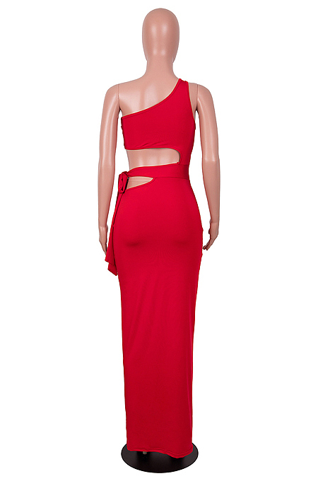 Red From Shoulder Strapless Bowkont Dew Abdominal Sleeveless Fashion Dress SZS8107-1