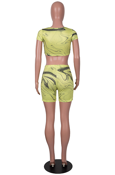 Yellow Digital Printing Strapless Tie A Knot Dew Waist Sexy Fashion Two Piece SZS8103-1