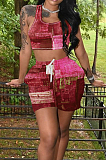 Red Summer Fashion Printing Tank Shorts Sports Sets TK6190-3