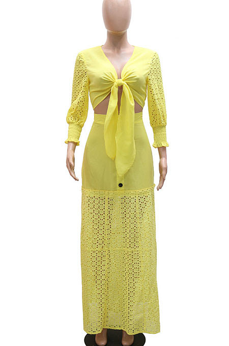Sexy Fashion V Neck Pure Color Skirts Sets YF9079