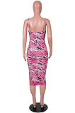 Rose Red Sling Drawsting Hollow Out Backless Fashion Sexy Dress SZS8099-1
