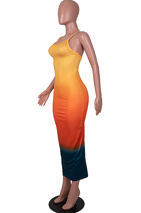 Light Orange Sexy Digital Gradient Sling Back Cross Fashion Dress SZS8098-1