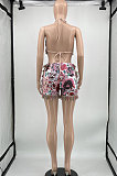 Rose Printing Tassel Vest Sleeveless Sexy Navel Exposure Tops Shorts Sets MLM9073-3