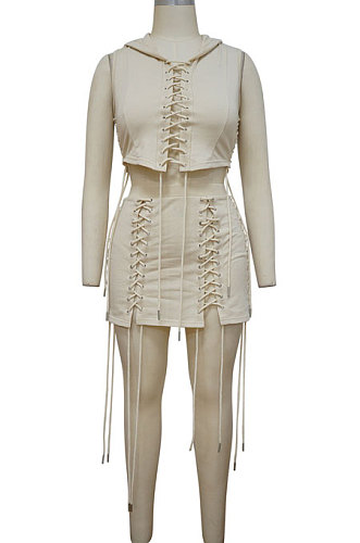 Euramerican Women Bandage Eyelet Casual Sexy Skirts Sets MY9919