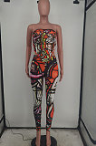 Orange Euramerican Oil Painting Print Boob Tube Top Two Piece CYY00015-4