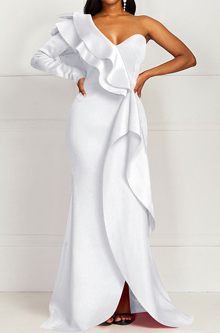 White Fashion Sexy One Shoulder Slim Fitting The Dress Skirt QY5071-3
