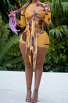 Yellow Fashion Casual Sexy Bright Color Bandage Tie Dye Spots Mini Dress AYA7022-1
