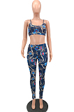 Navy Blue Fashion Printing Sling Boob Tube Top Long Pants Two Piece NYZ6025-2