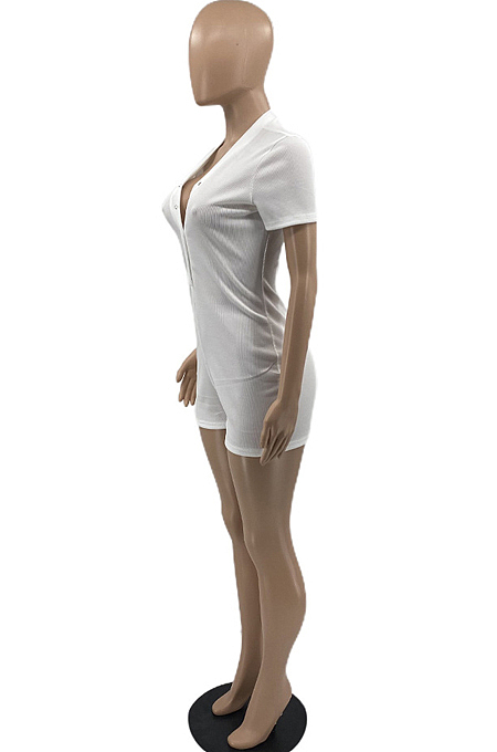 Black Casual Pure Color Button Sexy Pit Bar Romper Shorts SYY8068-2