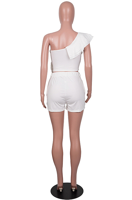 White Wave Edge Irregularity Sleeve Strapless Do Not Contain Belt Fashion Two Piece SZS8110-1