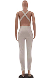 White Fashion Sexy Pit Bar Spliced Bodycon Jumpsuits LSZ91171-1