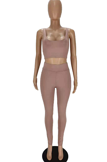 Coffee Fashion Casual Tank Long Pants Two Piece MN8376-1