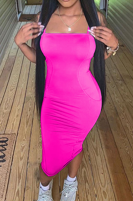 Rose Red Fashion Sexy Sling Long Dress MN8373-3