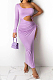 Light Purple Elegant Sexy Ruffle Drawsting Long Dress OMM1220-2